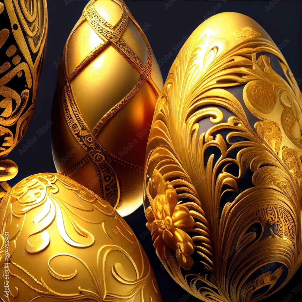 Obraz premium background with easter golden eggs. generative ai