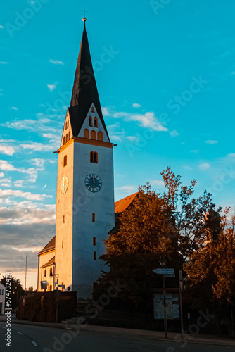 Beautiful church on an autumn or indian summer evening at Strasskirchen, Bavaria, Germany