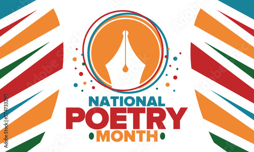 National Poetry Month in April. Poetry Festival in the United States and Canada. Literary events and celebration. Poster, card, banner and background. Vector illustration
