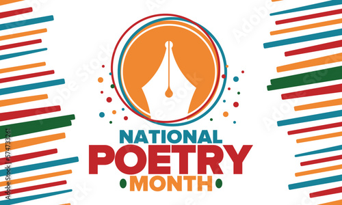 National Poetry Month in April. Poetry Festival in the United States and Canada. Literary events and celebration. Poster, card, banner and background. Vector illustration