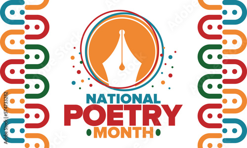 National Poetry Month in April. Poetry Festival in the United States and Canada. Literary events and celebration. Poster, card, banner and background. Vector illustration