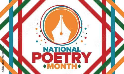 National Poetry Month in April. Poetry Festival in the United States and Canada. Literary events and celebration. Poster, card, banner and background. Vector illustration