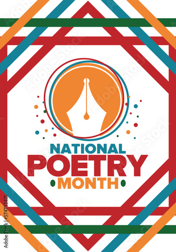 National Poetry Month in April. Poetry Festival in the United States and Canada. Literary events and celebration. Poster, card, banner and background. Vector illustration
