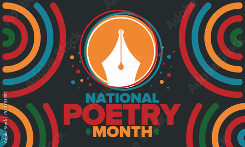 National Poetry Month in April. Poetry Festival in the United States and Canada. Literary events and celebration. Poster, card, banner and background. Vector illustration