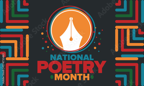 National Poetry Month in April. Poetry Festival in the United States and Canada. Literary events and celebration. Poster, card, banner and background. Vector illustration