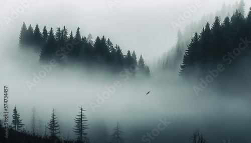 Foggy and minimalist landscape and background with grey color  beautiful park atmosphere  foggy morning in the forest  ai generated