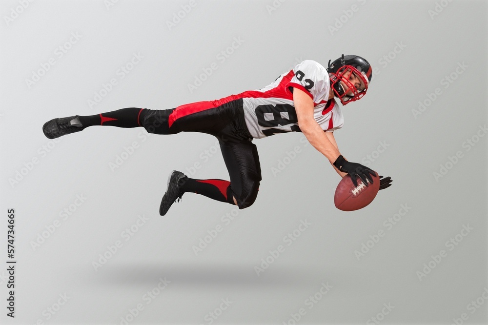 American football male player with ball