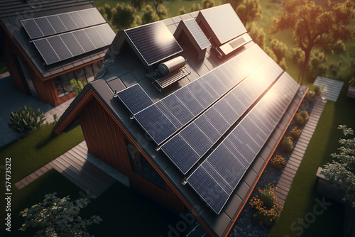 Solar panels on the roof. AI generativ.