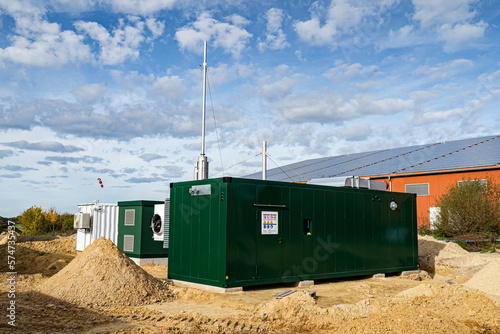 Vorbereitung für Bau einer Biogasanlage, Container für Technik steht. photo