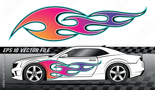Speed flame sports car decal vinyl sticker. Racing car tribal fire flames vector art graphic. Side vehicle decoration for car, auto, truck, boat, suv, motorcycle.