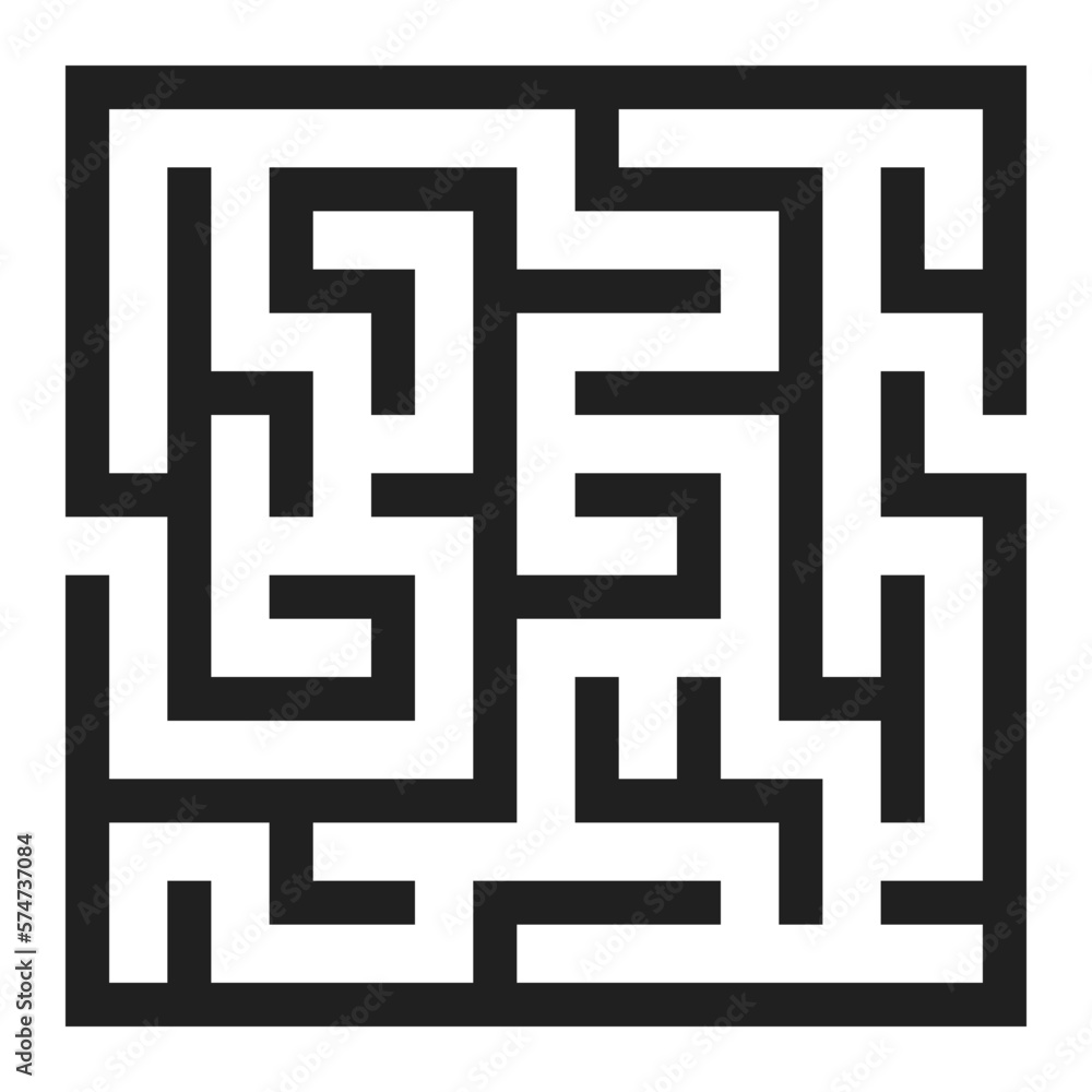 Education logic game labyrinth for kids. Find right way. Simple square maze black line vector illustration. Education logic game labyrinth for kids. Find right way. Simple square maze black line vector illustration.
