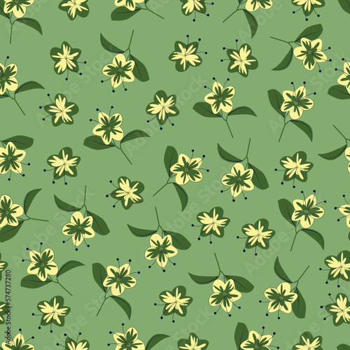 Fototapeta Naklejka Na Ścianę i Meble -  Exquisite ditsy floral arrangement of bunch of aesthetic wildflowers and leaves. Allover printed foliate seamless pattern