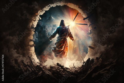 Jesus resurrection easter abstract surreal cover background. Merciful Jesus. Salvation for the world. Generative AI
