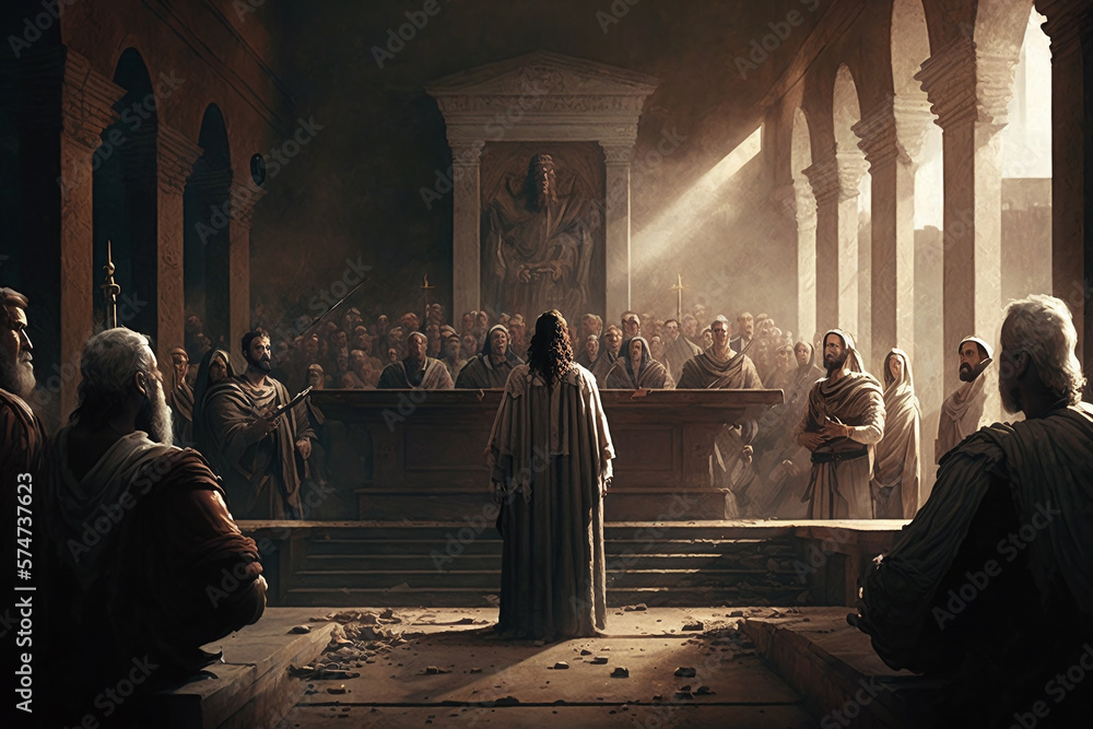 The trial of Jesus before Pontius Pilate. Way of the Cross. History from the bible. Easter period Generative AI