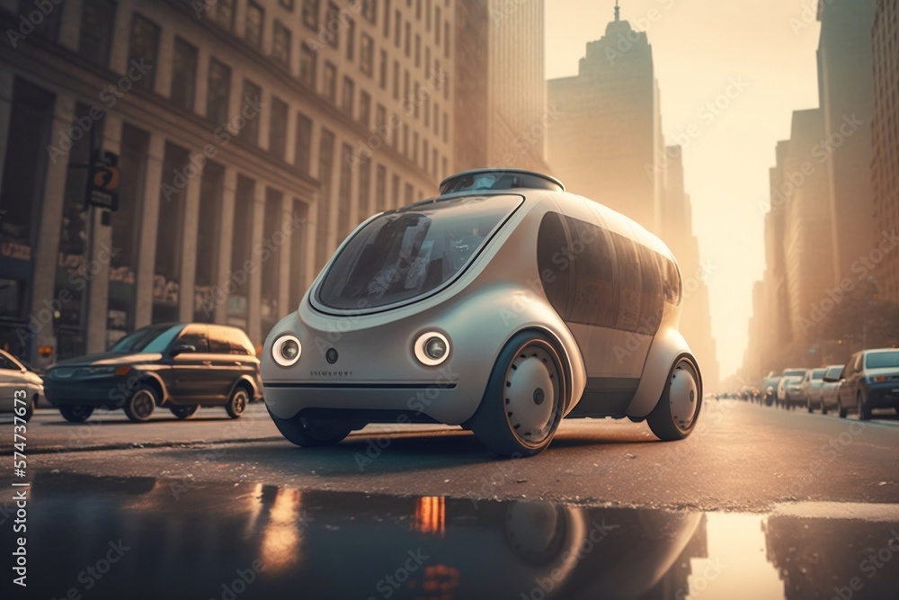 Retrofuturistic concept car, inspired by Subaru 360, generative AI