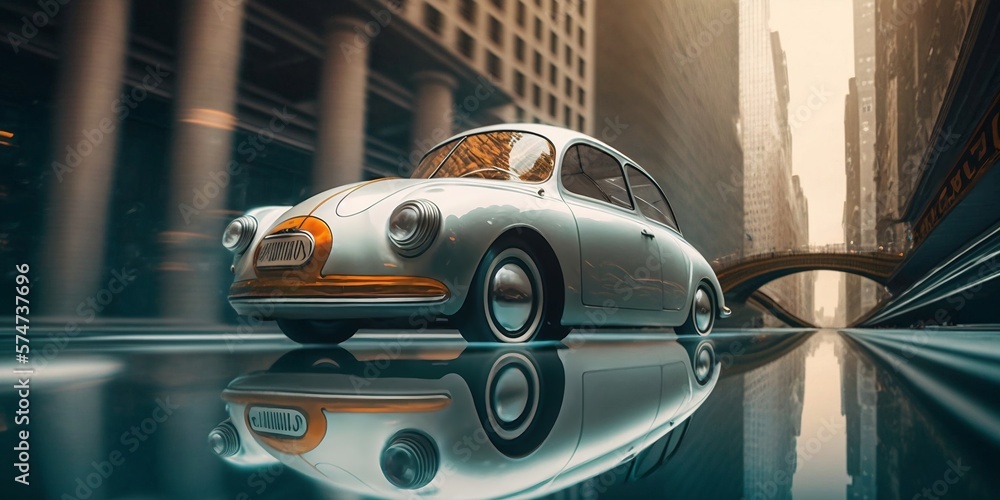 Retrofuturistic concept car, inspired by Subaru 360, generative AI Retrofuturistic concept car, inspired by Subaru 360, generative AI