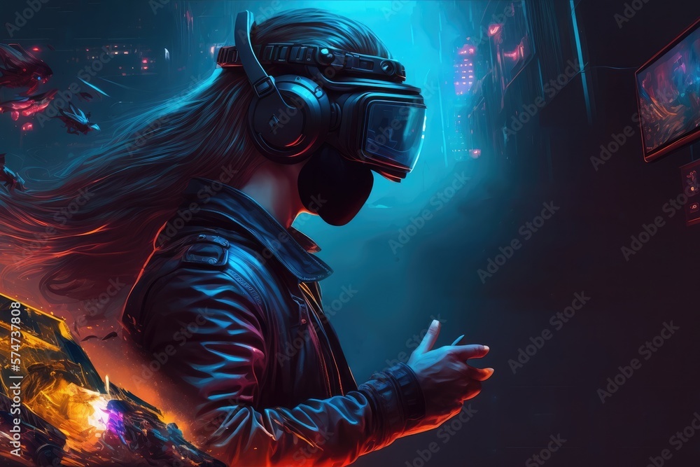 Virtual Reality Man in Mask, Futuristic Technology, Generative AI Virtual Reality Man in Mask, Futuristic Technology, Generative AI