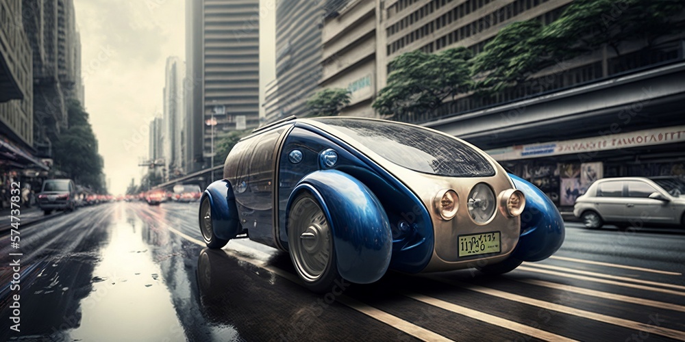 Retrofuturistic concept car, inspired by Subaru 360, generative AI
