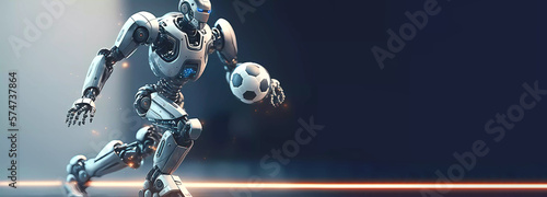 robot playing football against a blurred background. Generative AI photo