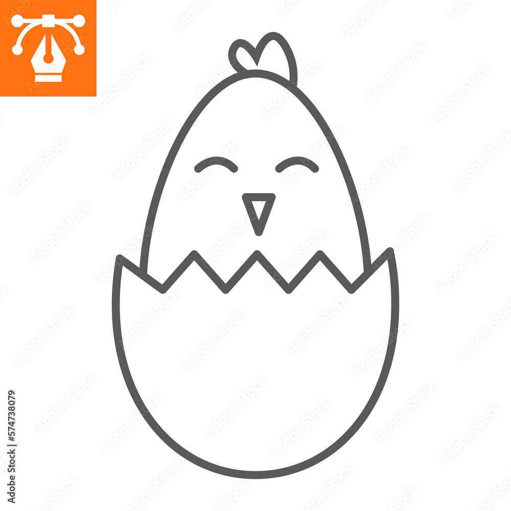 Chick hatched from an egg line icon, outline style icon for web site or mobile app, holiday and easter, chick in egg vector icon, simple vector illustration, vector graphics with editable strokes.