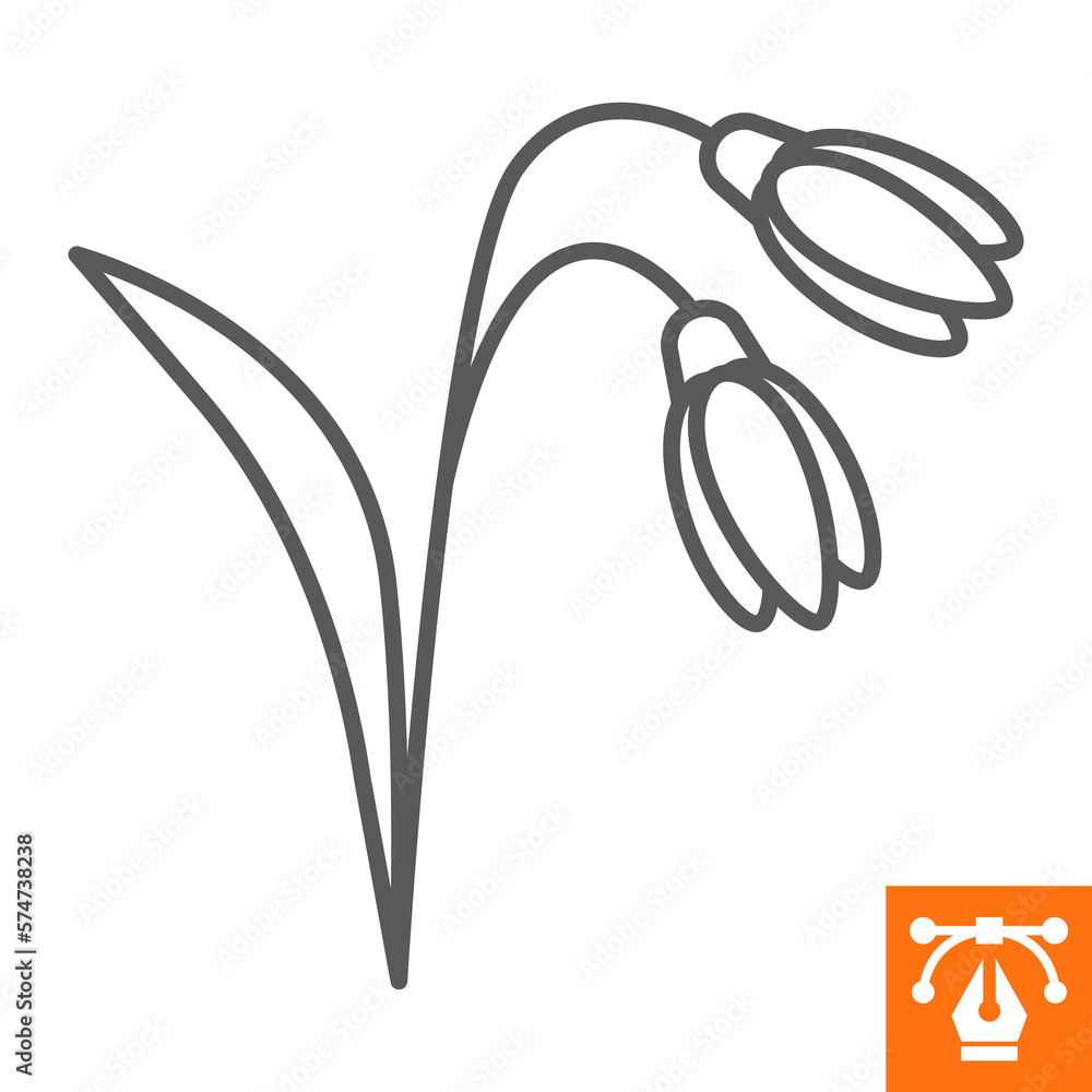 Snowdrop line icon, outline style icon for web site or mobile app, holiday and flower, crocus vector icon, simple vector illustration, vector graphics with editable strokes. Snowdrop line icon, outline style icon for web site or mobile app, holiday and flower, crocus vector icon, simple vector illustration, vector graphics with editable strokes.
