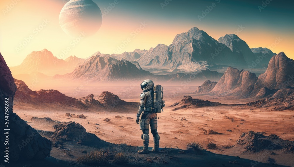 An Astronaut's Solitude Amidst the Abandoned Terrain of an Alien World, AI Generative