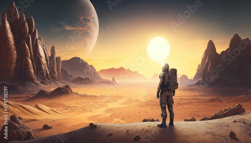 Exploring the Deserted World as the Lone Astronaut, AI Generative © NikoArakelyan