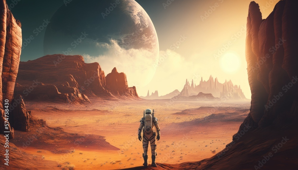 Fototapeta premium Traversing the Mysterious and Hostile Terrain of an Alien World, AI Generative