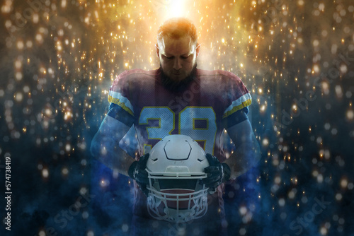 Fototapeta Naklejka Na Ścianę i Meble -  American football player banner. Template for a sports magazine, website, outdoor advertisement with copy space. Mockup for betting ads.