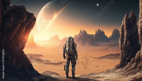 Wallpaper Mural An astronaut's struggle for survival in an alien wasteland, AI generative Torontodigital.ca