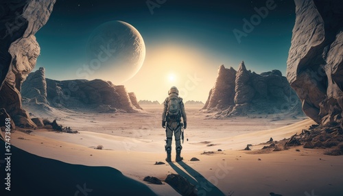 Alone in the vast expanse of an alien desert, AI generative