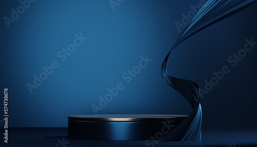 Dark blue geometric background, japanese style podium blue concept .3d rendering