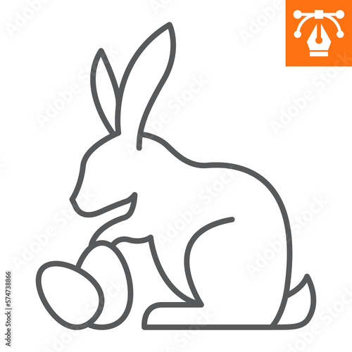 Easter rabbit with eggs line icon, outline style icon for web site or mobile app, holiday and easter, easter bunny vector icon, simple vector illustration, vector graphics with editable strokes.