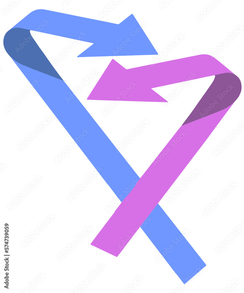 Two colorful ribbons bend and cross paths in this attractive direction indicating illustration. Two colorful ribbons bend and cross paths in this attractive direction indicating illustration.