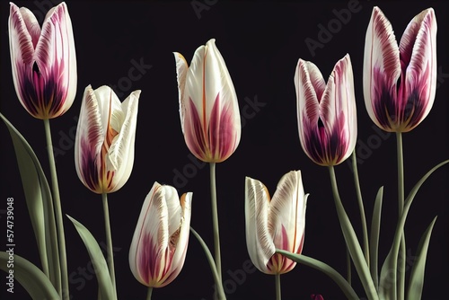 Photographie Digital painting drawing stylish tulips on a black background