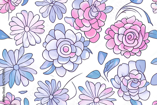 Beautiful Hand Drawn Watercolor Flowers Pattern In Pastel Colors On A Plain Background, created with generative AI technology