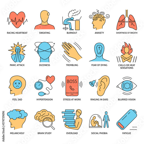 Stress and burnout icon set