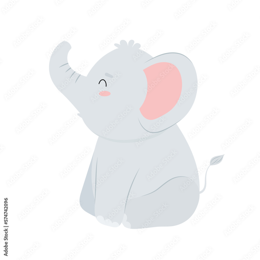 Elephant. Gray little elephant in cartoon style. Children's flat illustration Elephant. Gray little elephant in cartoon style. Children's flat illustration