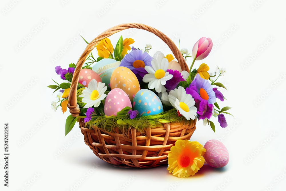 easter basket with spring flowers. Generative Ai