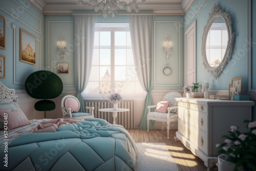 Female bedroom  cozy modern interior style  super photo realistic background  generative ai