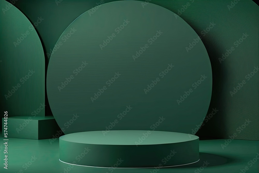 3D render of a podium scene, Dark green product showcase background, Generative AI Digital Illustration 3D render of a podium scene, Dark green product showcase background, Generative AI Digital Illustration