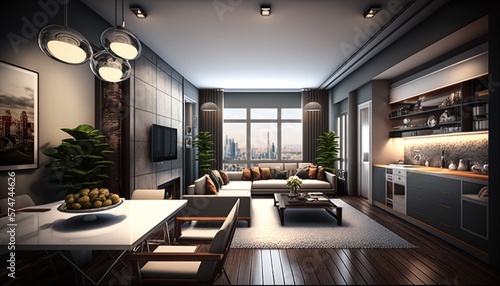 Interior Detail of Extremely Modern House with Highly Detailed Elements and Details with Highly Rendered Reflections Generated by AI