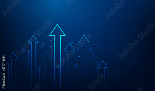 Photographie business arrow up growth line circuit technology on dark blue background