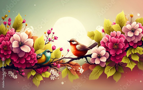 Spring banner and abstract background. Floral background for creative design, prints, booklet. Beautiful spring and summer blossom banner created with generative Ai technology