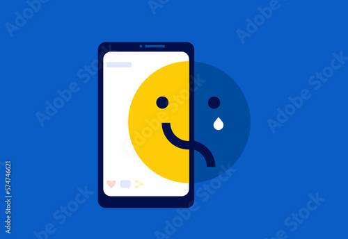 Social media mental health, two mental state of sadness and happiness expressed through emoji