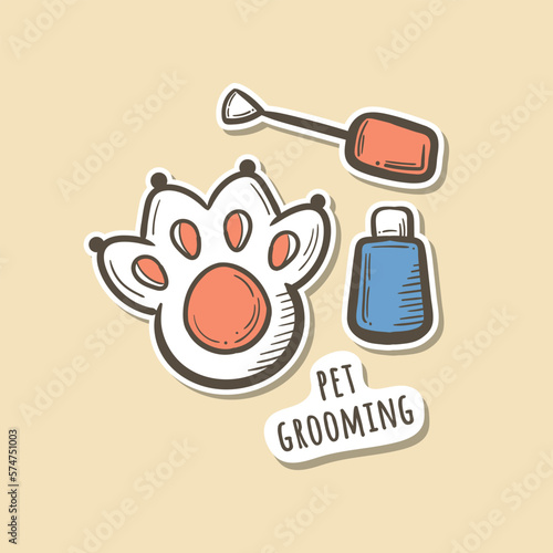 Pet grooming nail pedicure sticker hand drawn icon clip art illustration.