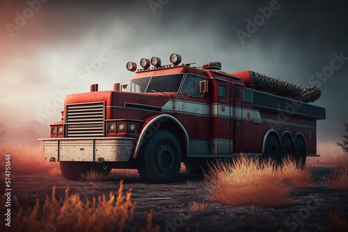 Photographie fire truck, created by a neural network, Generative AI technology