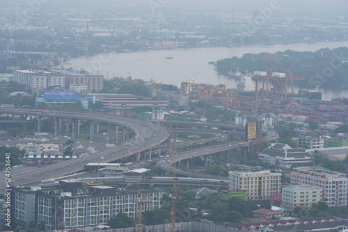 BANGKOK, THAILAND - DECEMBER 23, 2018 :  Aerial view of Bangkok Thailand.  landscape view and sky scape that showing smog and polluted air pollution from particle PM2.5. 