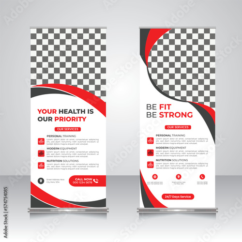 health fitness roll-up banner design, retractable banner template