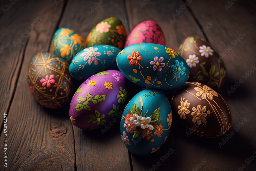 Beautiful colorful easter eggs on wooden Beautiful colorful easter eggs on wooden